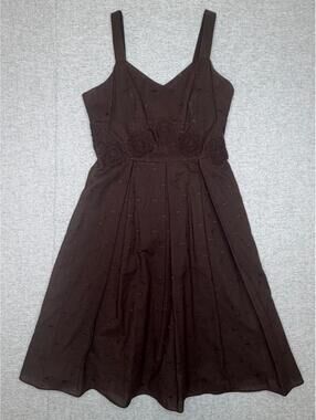 Talbots Brown Eyelet Circle Lace Embroidered Fit & Flare Sundress Size 4